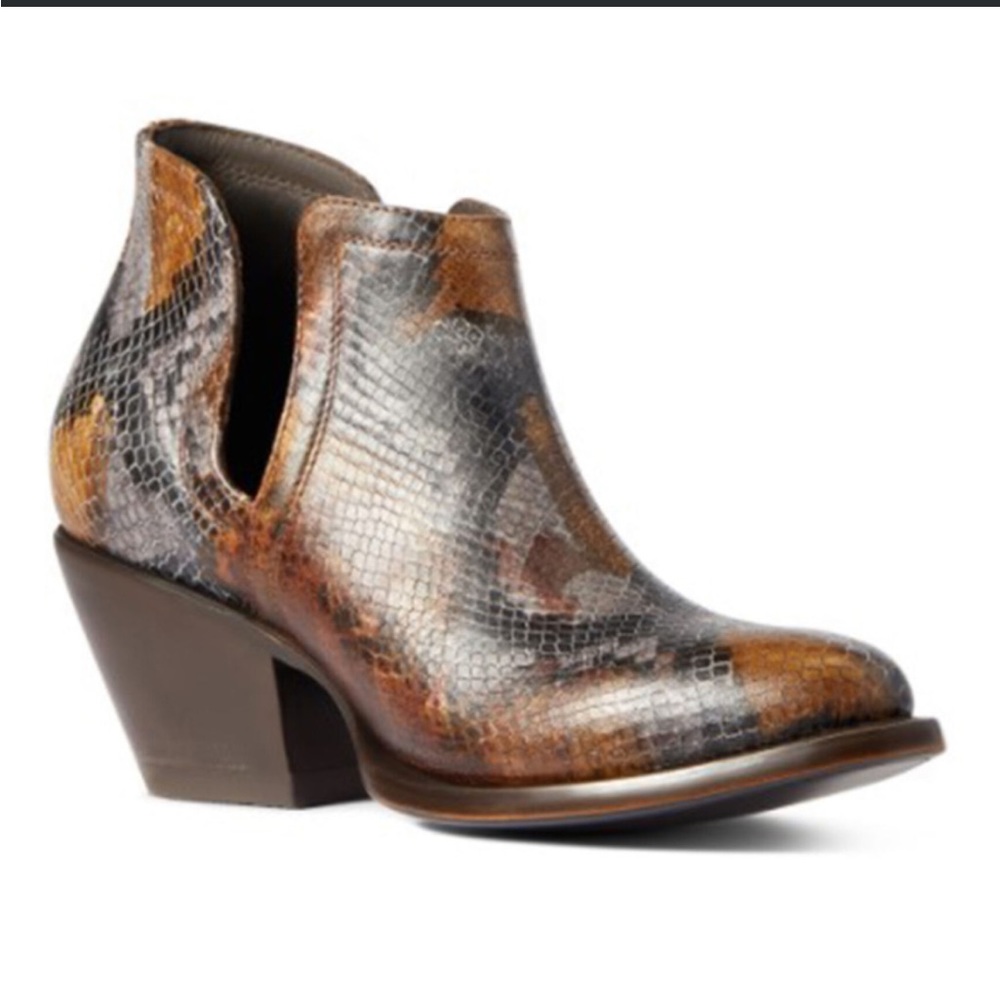 NWT Ariat Dixon Round Toe Brown Snake Skin Bootie size 8.5 B Med